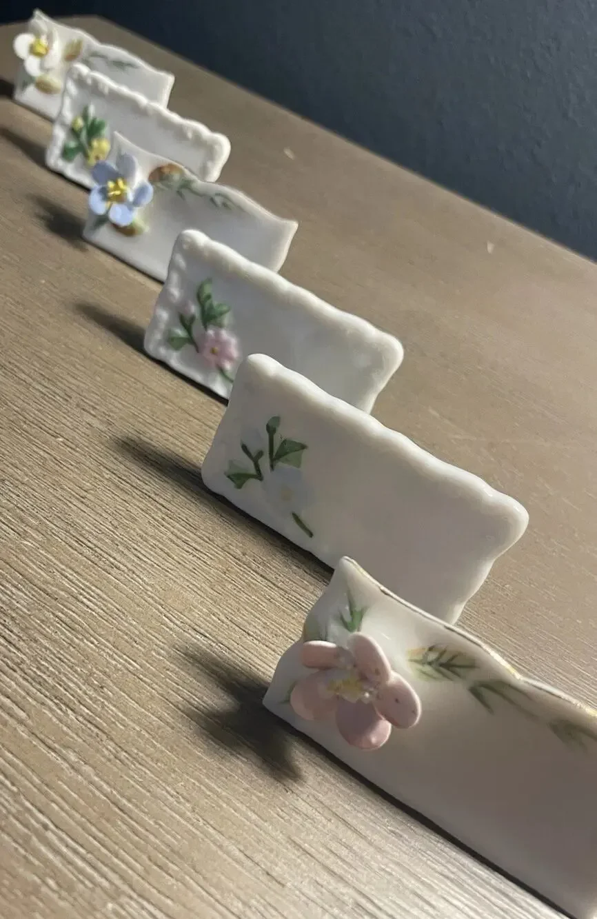 Vintage Shafford Porcelain Place Card Holders Set 6 Floral Taiwan Orig Box 2